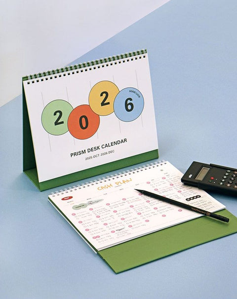 2026 PRISM Desk Calendar (OCT.2025-DEC.2026) | Dated + Undated Planner