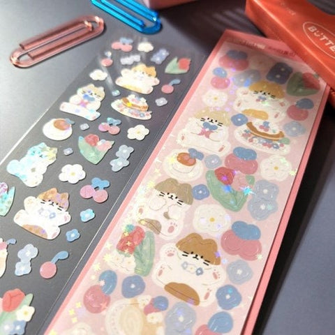 Cherry Tulip Cat Seal Sticker | Kitty Deco Sticker