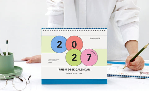2027 PRISM Desk Calendar (OCT.2026-DEC.2027) | Dated + Undated Planner