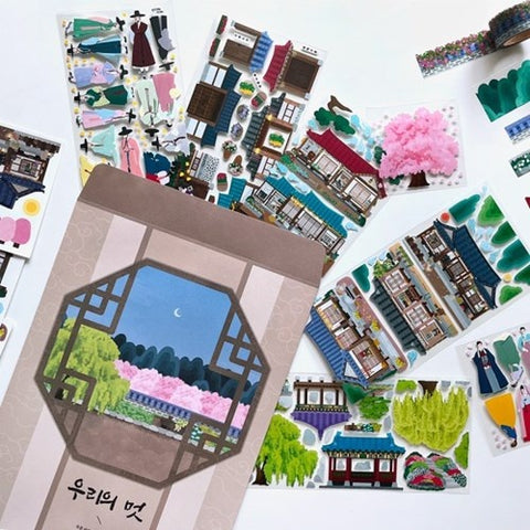 Korean Traditional House & Clothes Seal Sticker + Masking Tape SET