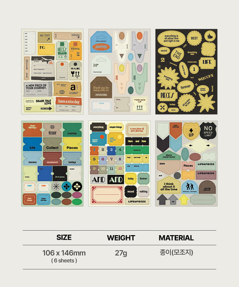 LIFE & PIECES Vintage Label Sticker Pack | 6sheets