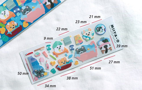 Miiya-o Bath Day Seal Sticker | Kitty Cat Deco Sticker