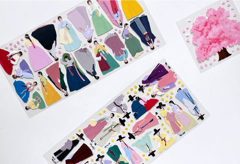 Korean Traditional House & Clothes Seal Sticker + Masking Tape SET