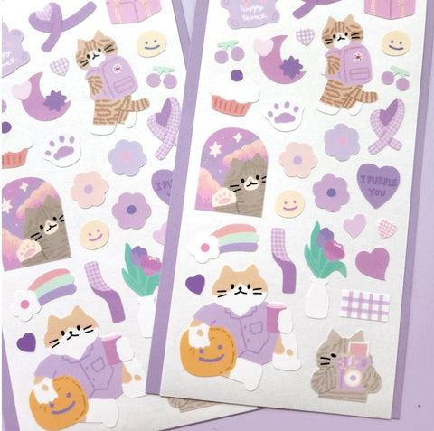 Purple Night Cat Seal Sticker | Kitty Deco Sticker