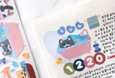 Miiya-o Bath Day Seal Sticker | Kitty Cat Deco Sticker