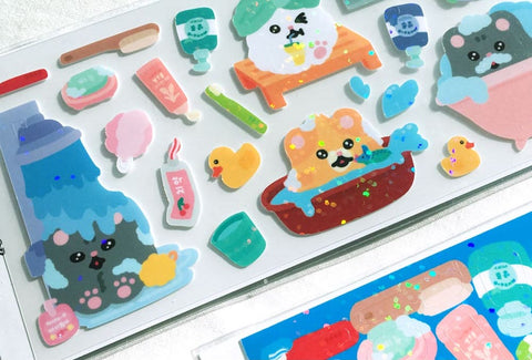 Miiya-o Bath Day Seal Sticker | Kitty Cat Deco Sticker