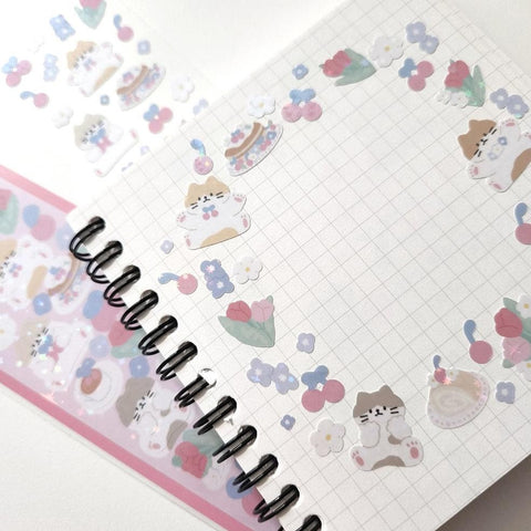 Cherry Tulip Cat Seal Sticker | Kitty Deco Sticker