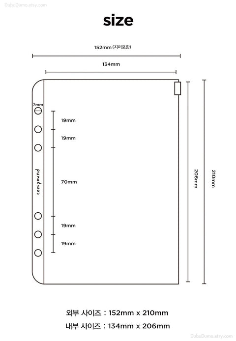 A5 Compound 6 Ring Zipper Pocket Inserts | A5 Refills