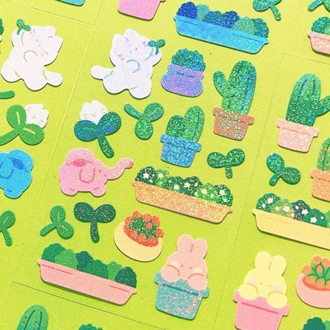 Twinkle Deco Sticker [Kitty & Cactus]