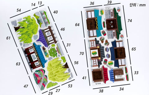 Korean Traditional House & Clothes Seal Sticker + Masking Tape SET