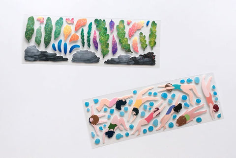 Swimming Seal Sticker [2types] | Seaweed Deco Sticker