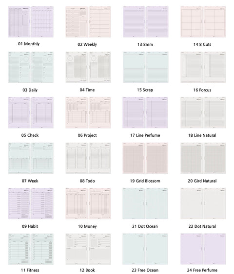 A5 Up-Down Index Planner Inserts [24types] | 6 Holes Inserts