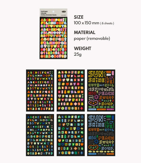 Little Things Cutting Color Typo Sticker Pack | 6sheets