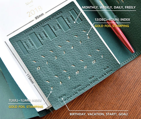 Leaf Leather Index Tab Sticker ver.4 [6colors] | Leather Texture