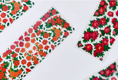 Peony & Trumpet Creeper Seal Sticker [4types] | Deco Sticker