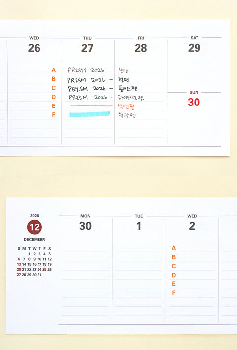 2026 PRISM Horizontal Weekly Desk Scheduler | Desk Calendar