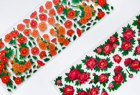 Peony & Trumpet Creeper Seal Sticker [4types] | Deco Sticker