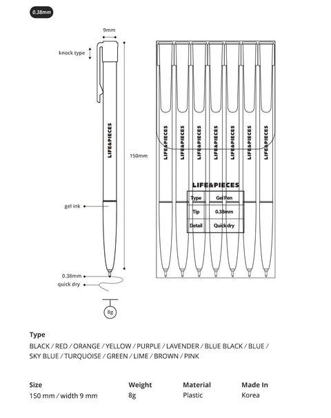 LIFE&PIECES Clear Gel Pen Set 0.38mm _ 14colors Set