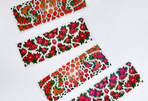 Peony & Trumpet Creeper Seal Sticker [4types] | Deco Sticker