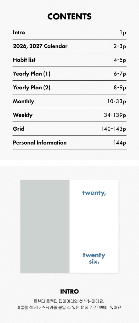 2026 Twenty, Twenty Six Weekly Planner _ mini [5colors] | Weekly Diary