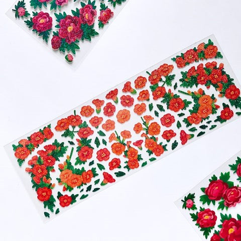 Peony & Trumpet Creeper Seal Sticker [4types] | Deco Sticker