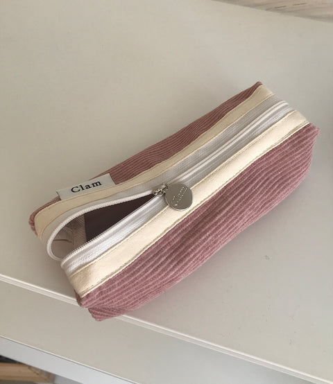 Clam Round Pencil Case [Corduroy Warm Pink] | Pen Pouch