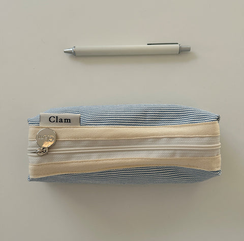 Clam Round Pencil Case [Little Stripe] | Pen Pouch