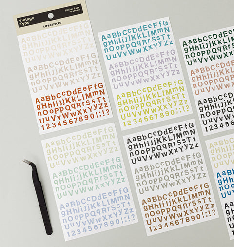 LIFE & PIECES Vintage Typo Sticker Pack | 6sheets
