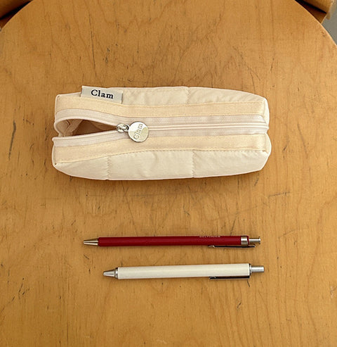 Clam Round Pencil Case [Quilting Cream] | Pen Pouch