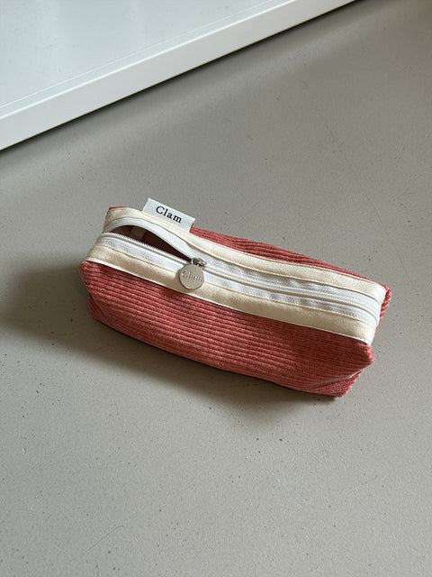 Clam Round Pencil Case [Corduroy Warm Tomato] | Pen Pouch