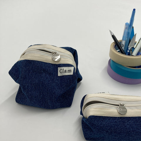 Clam Round Pouch [Blue Denim] | Daily Pouch