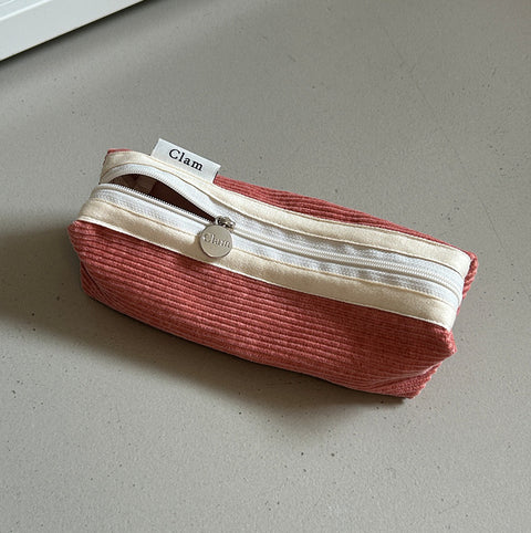 Clam Round Pencil Case [Corduroy Warm Tomato] | Pen Pouch