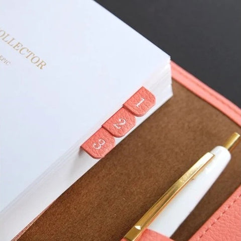 Leather Index Tab Sticker ver.2 [Coral Pink] | Leather Texture