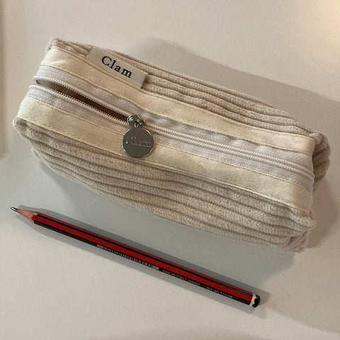 Clam Round Pencil Case [Corduroy Coconut] | Pen Pouch