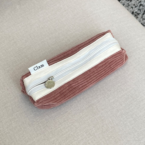 Clam Round Pencil Case [Corduroy Mist Pink] | Pen Pouch