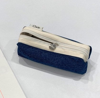 Clam Round Pencil Case [Blue Denim] | Pen Pouch