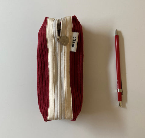 Clam Round Pencil Case [Corduroy Red] | Pen Pouch