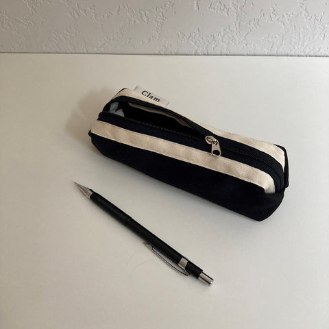 Clam Round Pencil Case [Black R, Mini] | Pen Pouch