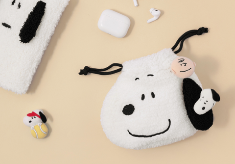 Peanuts Snoopy Pompom Face String Pouch