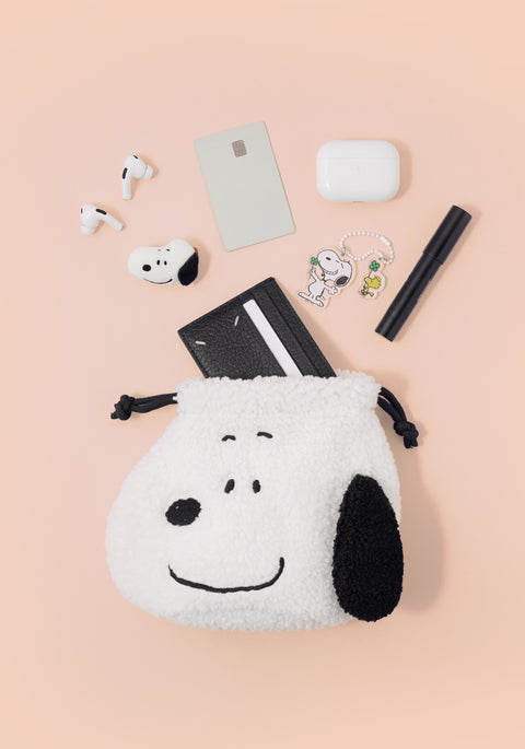 Peanuts Snoopy Pompom Face String Pouch