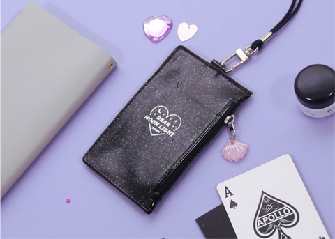 MOONLIGHT TWINKLE NECK ZIPPER CASE [Black] | ID Badge Holder | Lanyard