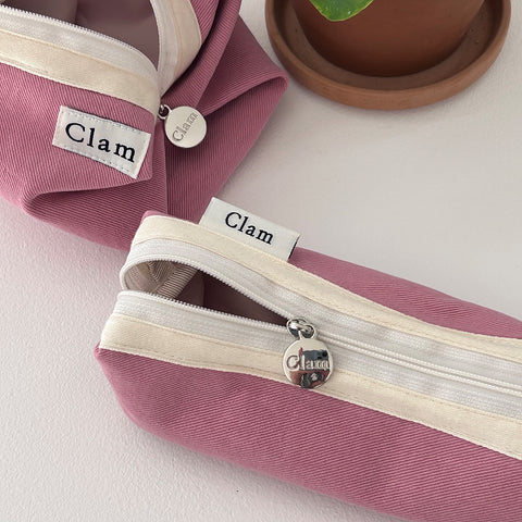 Clam Round Pencil Case [Dry pink] | Pen Pouch