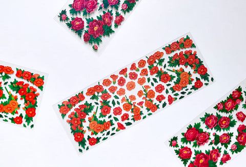 Peony & Trumpet Creeper Seal Sticker [4types] | Deco Sticker
