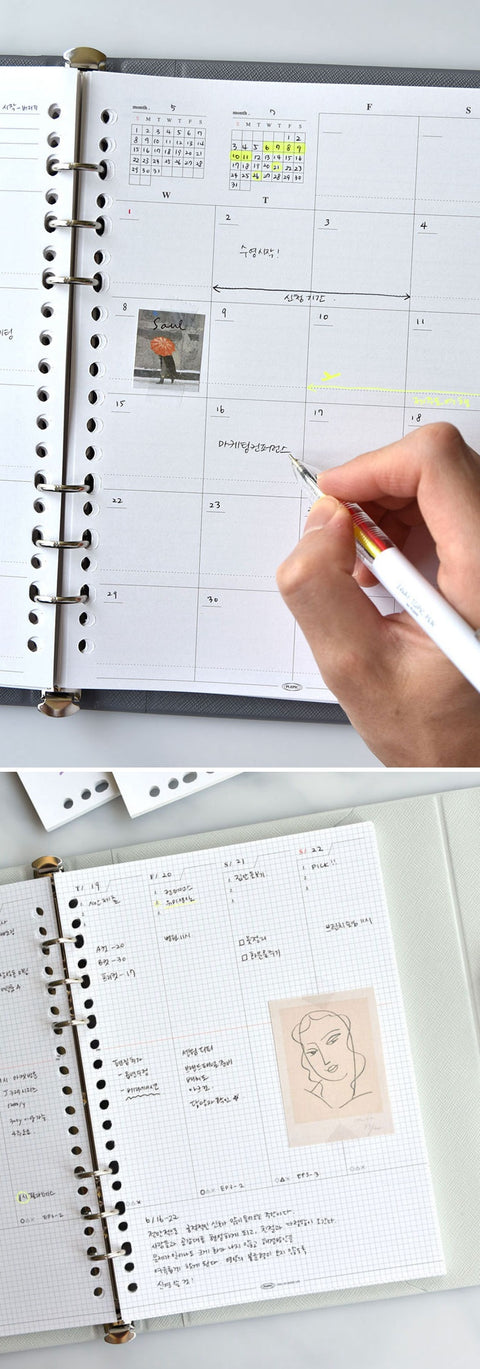 A5 Month Fit Planner Inserts Refill [3types] | 6 Holes Inserts