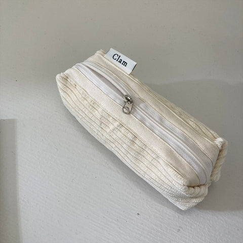 Clam Round Pencil Case [Corduroy Snow] | Pen Pouch