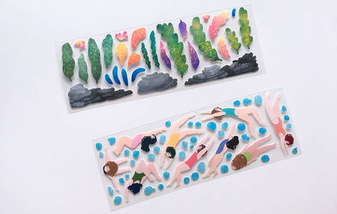 Swimming Seal Sticker [2types] | Seaweed Deco Sticker