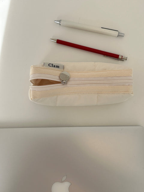 Clam Round Pencil Case [Quilting Cream] | Pen Pouch