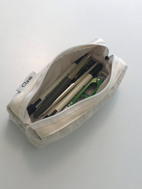 Clam Round Pencil Case [Oatmeal Gray] | Pen Pouch