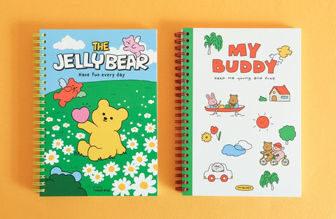 Twin Ring Grid Notebook - 05 Jelly Bear