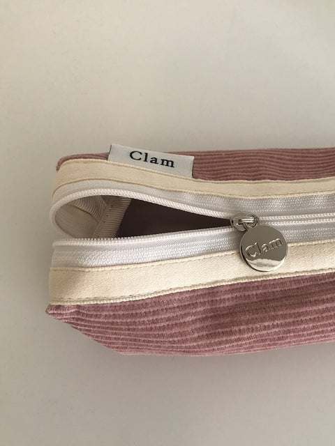 Clam Round Pencil Case [Corduroy Warm Pink] | Pen Pouch